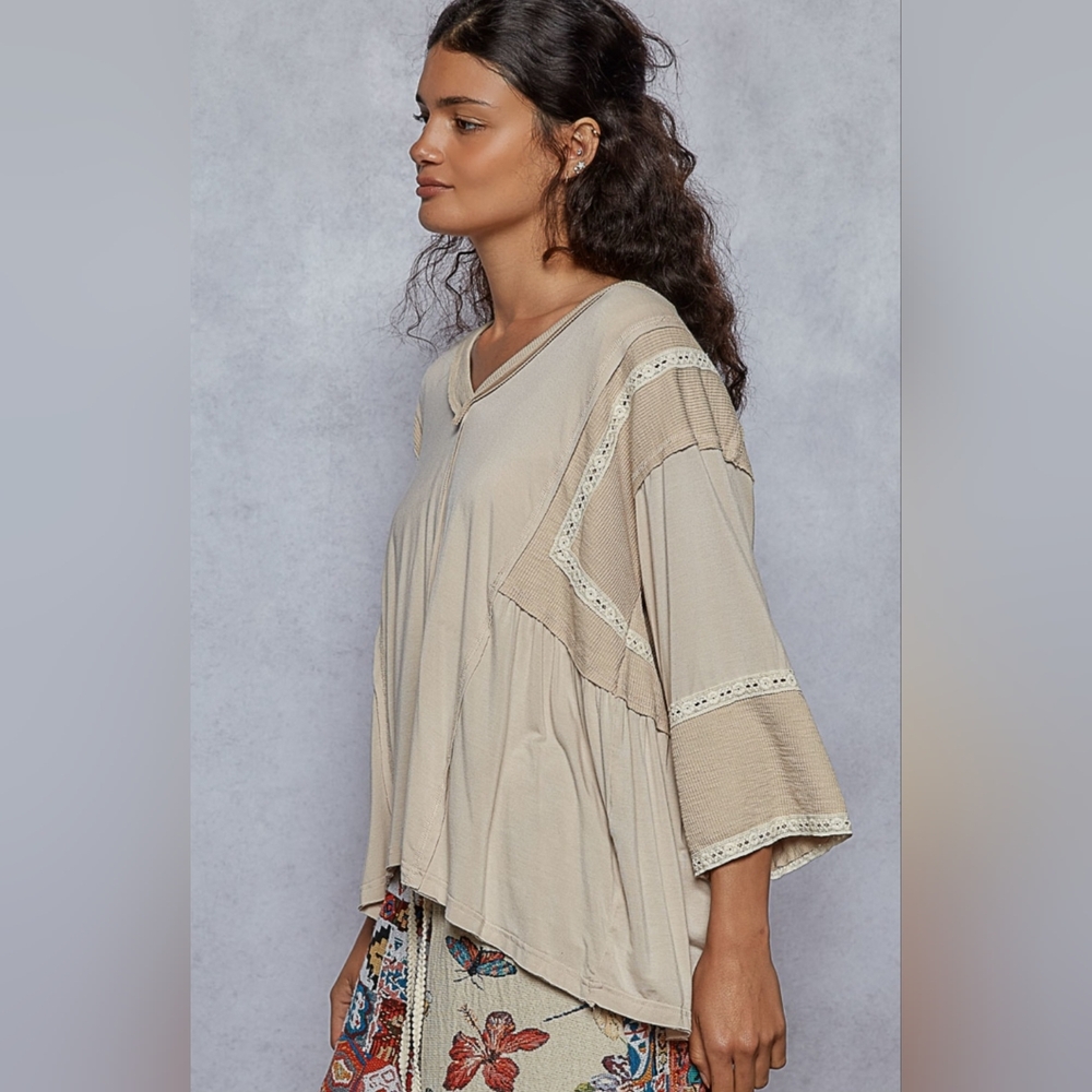 🐧#743 POL V-Neck Half Sleeve Relaxed Jersey Top - Picture 3 of 5